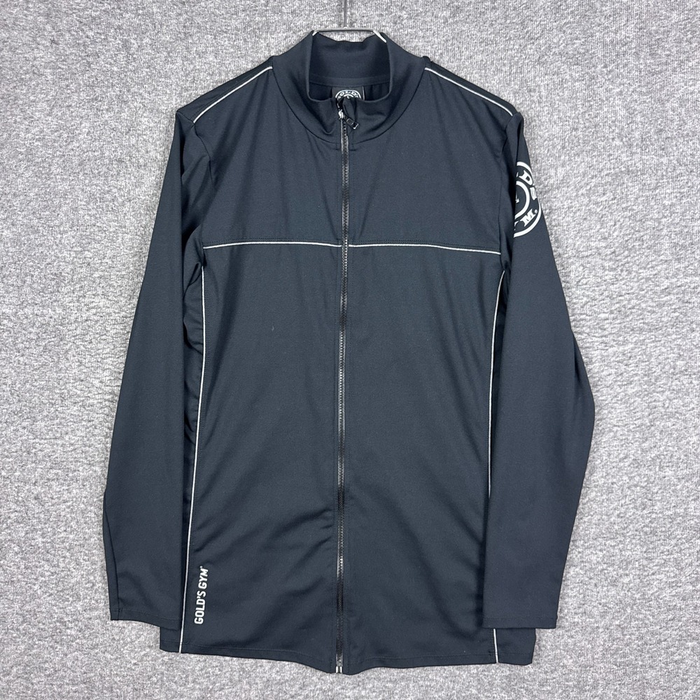 Golds Gym‎ Full Zip Active Track Jacket Black Mens Medium Vented Stretch Running